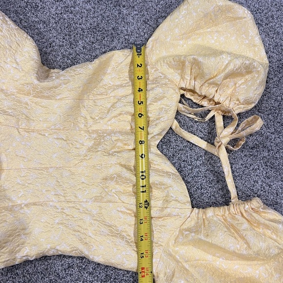 B.Right SHINE SO BRIGHT YELLOW FLORAL JACQUARD PUFF SLEEVE MIDI DRESS Size Small - Picture 12 of 16